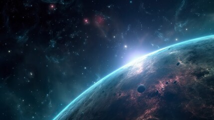 Cosmic view of a planet bathed in starlight.