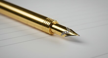 Fototapeta premium Gold calligraphy pen with a diamond tip on a white writing pad