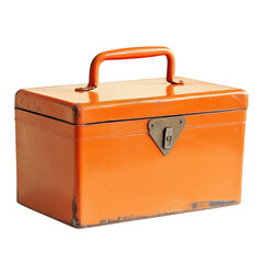 Orange toolbox metal container box equipment tool storage case on transparent background