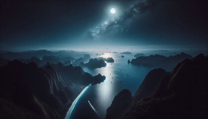 Moonlit Archipelago: Serene Nighttime Seascape