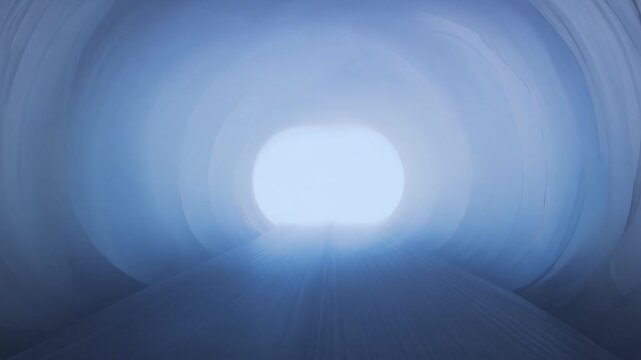 camera pans across transparent veils in a tunnel-like structure, each showing a different phase of a moving image, with gradient fog lighting. concept of progressive layers of information