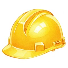 Fototapeta premium A yellow construction hard hat isolated on a white background, illustrated in a watercolor style.