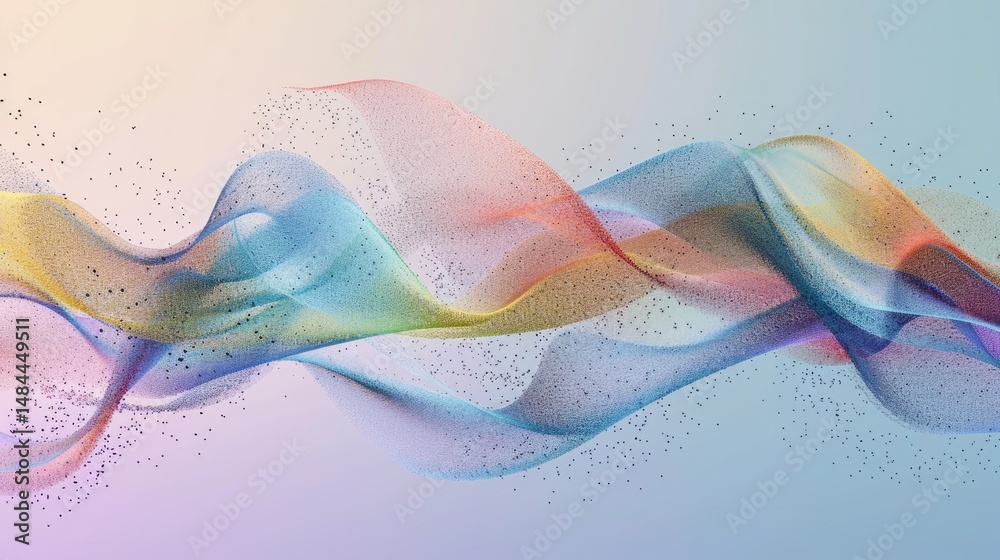 Poster flowing digital waves with glowing particles on a white background. abstract line art or digital wav