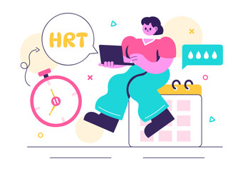 Vector Illustration of HRT or Hormone Replacement Therapy Acronym Featuring Hormone Medication and Medical Treatment in a Healthcare Background