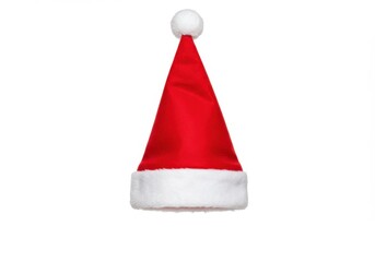 Classic santa hat with white fur trim and pompom isolated on a white background