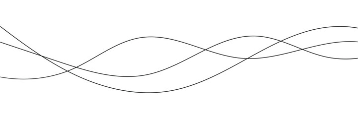 Abstract Wavy Line. Wavy line horizontal divider outline minimalist art. Thin line wavy abstract vector. Curve wave seamless pattern. Line art striped graphic template white background in eps10.