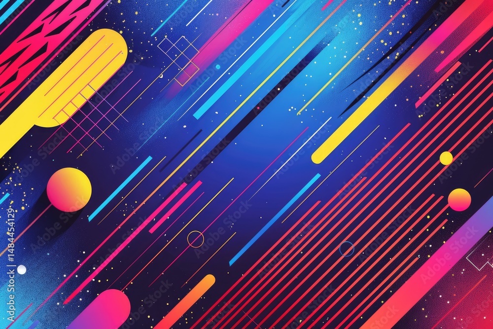 Poster abstract colorful geometric shapes effect on surface of digital cyber design express scene of cybers