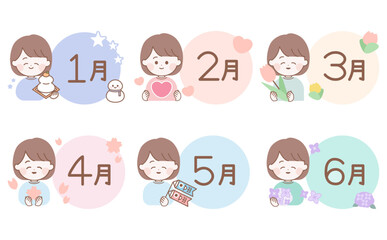 かわいい季節のカレンダーロゴのイラストセット