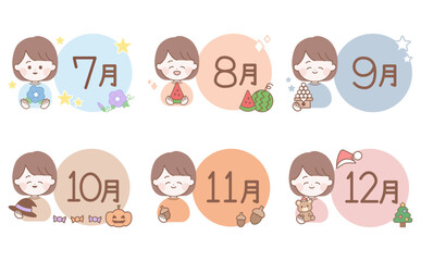 かわいい季節のカレンダーロゴのイラストセット