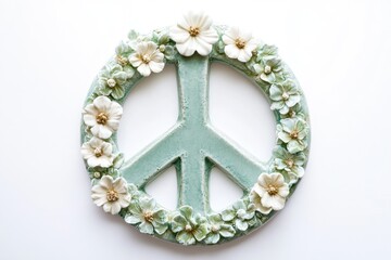 Floral peace symbol, teal color