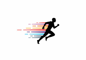 Colorful Silhouette of a Running Figure with Speed Lines