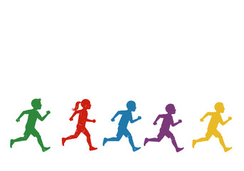 Colorful Silhouettes of Children Joyfully Running