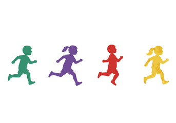 Colorful textured silhouettes of children running with determination and energy