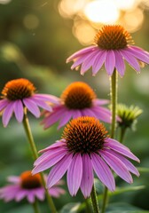 Obraz premium Golden Hour Echinacea: Delicate Pink Blooms in Soft Light