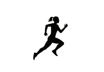 Silhouette of a Running Woman in Dynamic Motion and Action