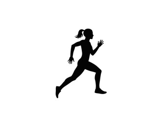Silhouette of a woman with ponytail running with arms pumping forward