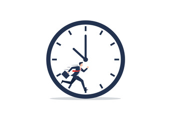 Businessman Running Inside Clock Face Depicting Time Pressure and Urgency