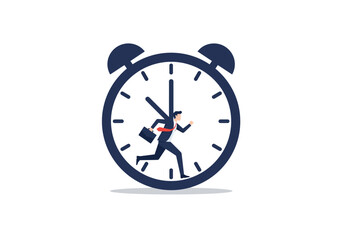 Businessman running inside an alarm clock symbolizing urgency and deadlines