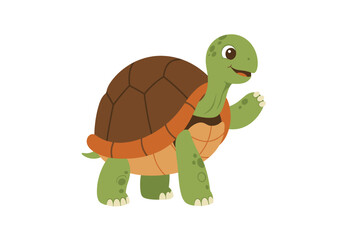 Cheerful Cartoon Turtle with Smiling Face and Waving Hand Happy Pose
