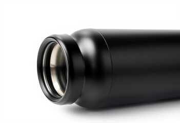 Sleek black stainless steel thermos, isolated on white, outdoor, vacuum insulated