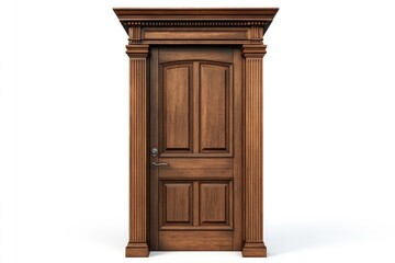 Ornate wooden entry door with detailed crown molding and pilasters