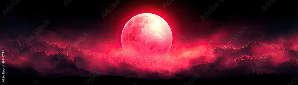 Aufkleber red moon behind black clouds at night with abstract fire concept. a stunning red moon sets over dark