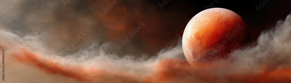 Poster red moon behind black clouds at night with abstract fire concept. stunning view of a celestial body 