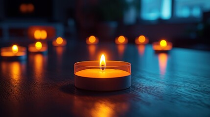 Warm candlelight illuminates a cozy room