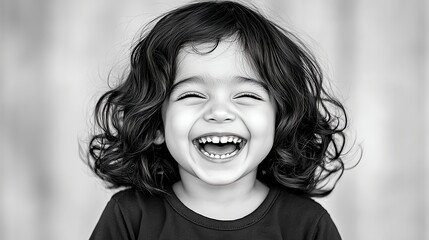 Joyful Child Portrait In Black And White