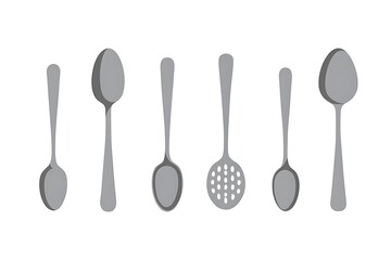 Vector set of spoons in different sizes on white background.
