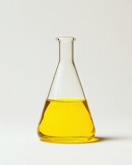 A glass flask containing a vibrant yellow liquid