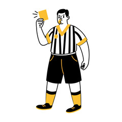 A hand drawn illustration depicting referee showing warning card 

