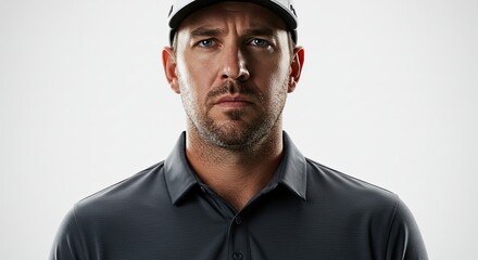 Serious golfer portrait Intense gaze of a man in sportswear and cap
