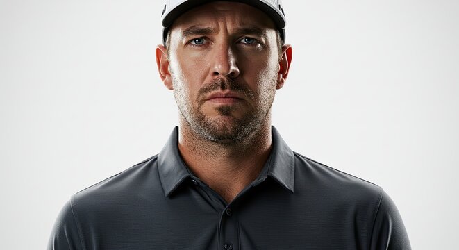 Serious golfer portrait Intense gaze of a man in sportswear and cap