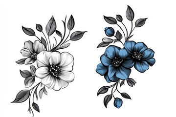 Elegant floral bouquet design in monochrome and vibrant color