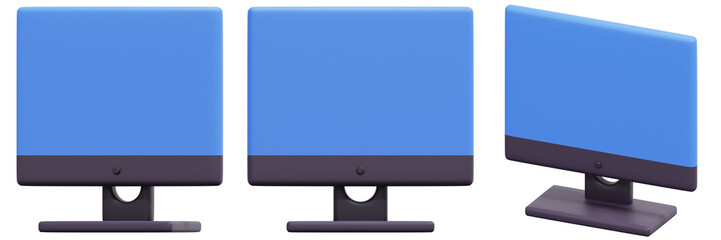 Set of A Gray Desktop Computer With A Blue Screen 3d Render Icon Illustration