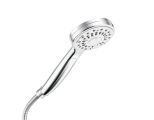 Shiny Chrome Handheld Showerhead on Transparent Background