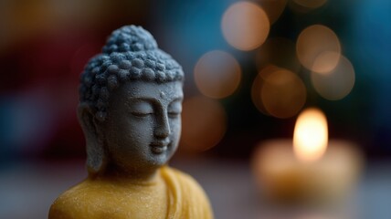 Fototapeta premium Serene buddha purnima candlelight meditation concept with tranquil atmosphere and bokeh effect