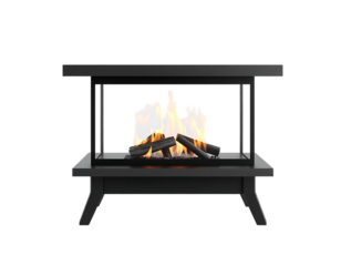 Modern Black Fireplace with Flames and Logs