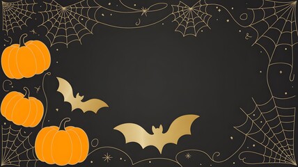 Obraz premium Golden Bats and Orange Pumpkins with Spiderwebs on Transparent Background Design