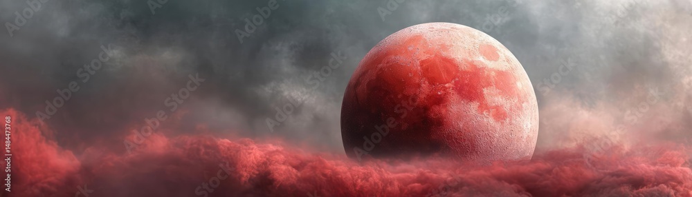 Aufkleber red moon behind black clouds at night with abstract fire concept. a stunning view of a red moon amid