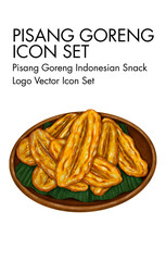 Pisang goreng indonesian snack logo vector Icon set