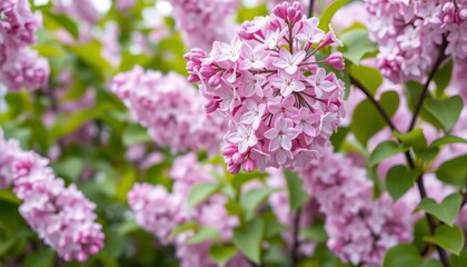 Pastel pink and purple lilac blossoms in a soft spring wide-angle panoramic view Ideal for web banners, greeting cards, and album backgrounds,  peaceful,  invitation