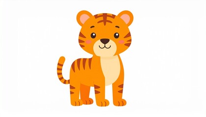 Cute tiger on white background. Animal cartoon vector illustration.