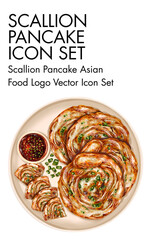 Scallion pancake asian Food logo vector Icon set