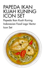 Papeda ikan kuah kuning Indonesian Food logo vector Icon set