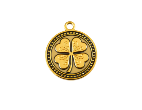 Golden Four-Leaf Clover Charm on a Transparent Background