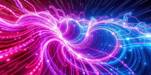 Abstract Pink and Blue Neon Light Trails Swirling Vortex Energy Background