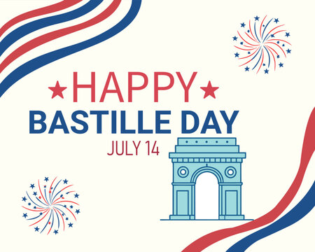 Happy Bastille Day on 14 july Vector Illustration with French Flag and Eiffel Tower in Flat Cartoon Hand Drawn for Landing Page Templates.