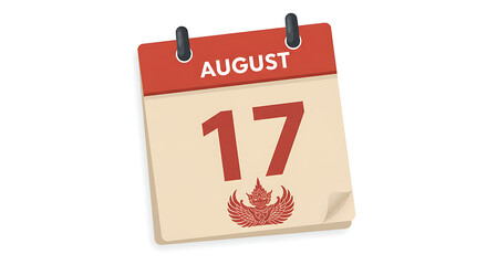 August Seventeenth Date on Calendar with Winged Emblem